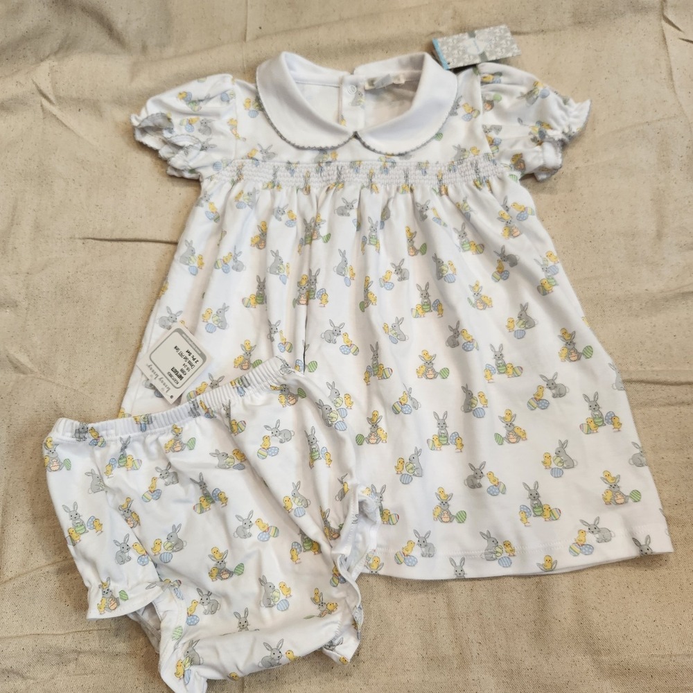 New Kissy Kissy 2 Piece Dress Short Set 18-24 Pima Cotton Boutique Rabbit Easter
